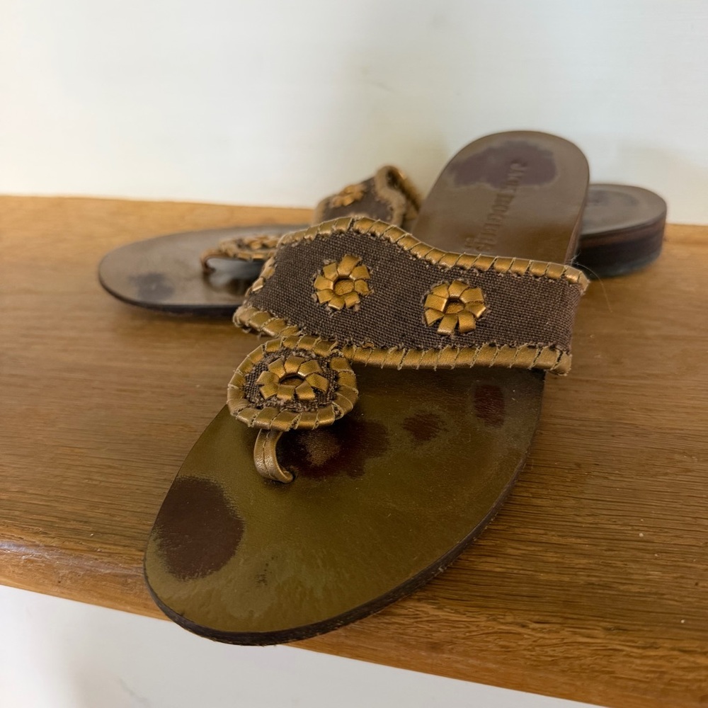 Jack Rogers Brown Leather sole and Fabric brown and gold Sandals Size 8M